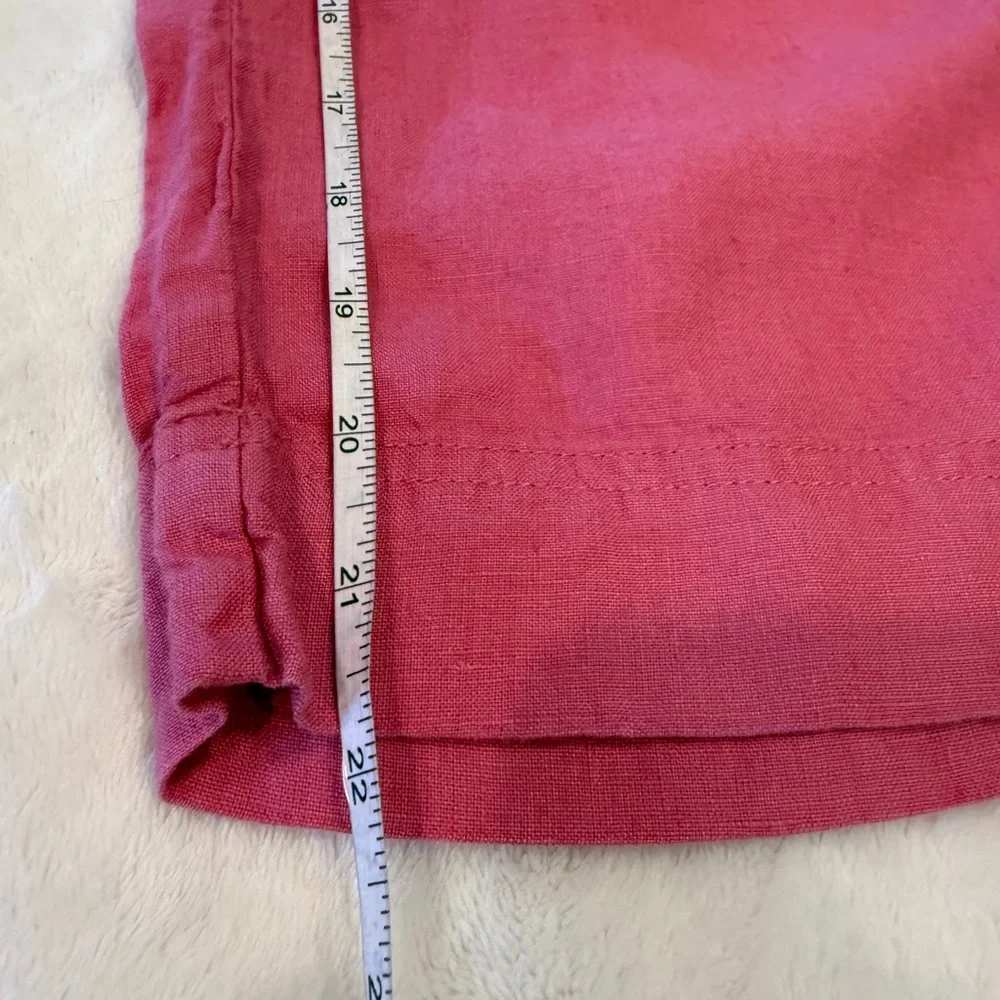 Talbots Petites preppy cropped linen pants dark pink zip button pockets SZ 14P - Picture 8 of 9